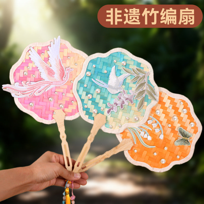 Artisan Crafted Handmade Bamboo Woven DIY Kit Fan DIY Oriental Zen Silk Fan